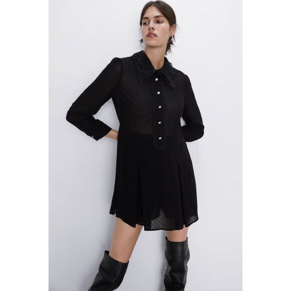 Zara Polka Dot Mesh Wednesday Addam’s Style Dress - Picture 1 of 13